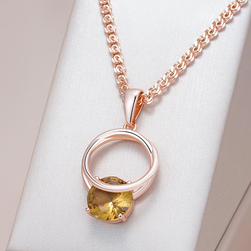Shiny Brown Natural Zircon Pendant Necklace For Women Luxury  Rose Gold Color Party Accessories Daily Fine Jewelry