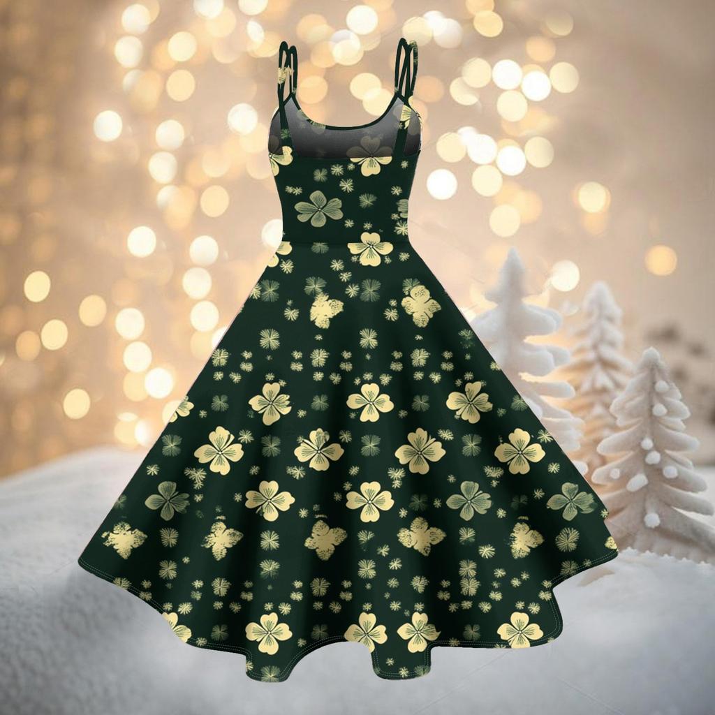 Women's Fashion St. Patrick's Day Printed Sexy Strapless Gothic Cocktail Dress Punk, Vintage Dress.