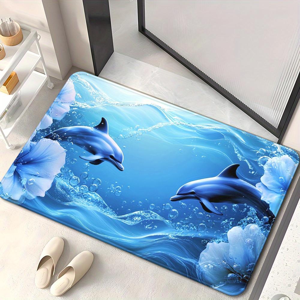 Blauer Ozean Delfin Muster Teppich, Dekorativer Boden Teppich für Badezimmer Schlafzimmer Küche, Küsten inspiriertes Zuhause Matte