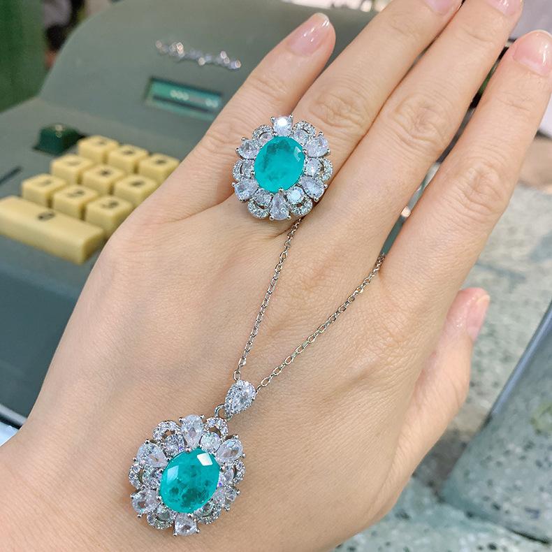 Emerald Banquet Pendant Simulation Paraiba Ring Ladies' Jewelry Set
