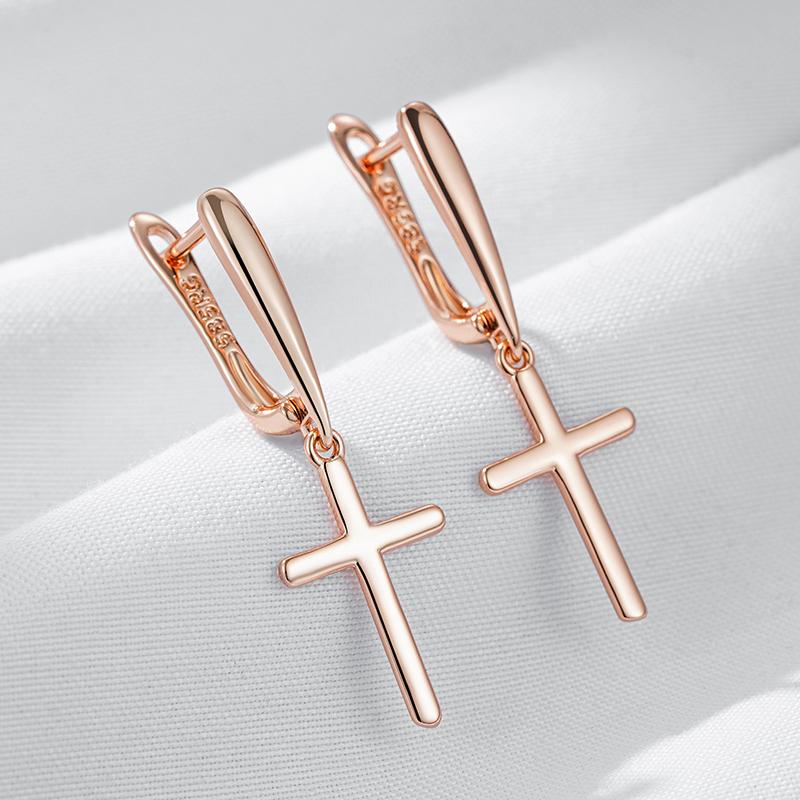 Fashion Glossy Dangle Earrings  Rose Gold Color Simple Cross Earrings For Women High Quality Daily Fine Jewelry