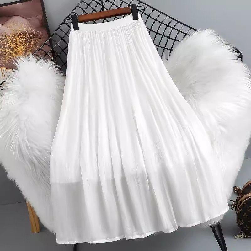 Women's Summer High-Waist A-Line Chiffon Midi Skirt - Premium Shimmer Mesh Umbrella Skirt with Elegant Swing