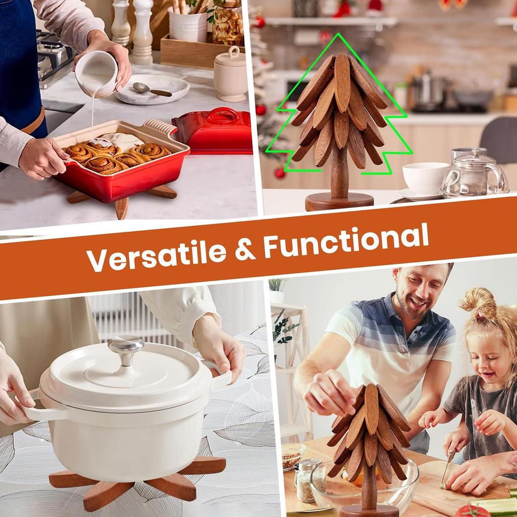 Wooden Tree Trivet Set Heat Resistant Coasters Christmas Decor Christmas Tree Trivets For Hot Dishes For Kitchen Counter Dishes