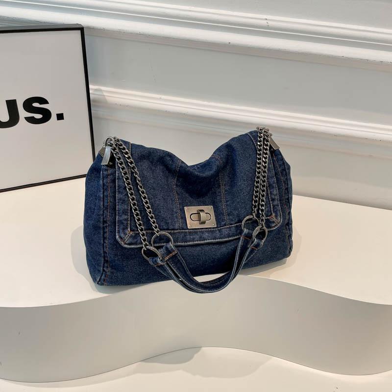 Large Capacity Women's Shoulder Bag Denim Tote Bag Messenger Bag Women's Fashion Chain Bag Commuter Bag