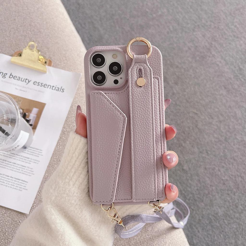 Ring Crossbody Wrist Strap Wallet Leather Cover for IPhone 16 15 14 13 12 11 Pro Max Phone Case with Card Slot Holder Lanyard