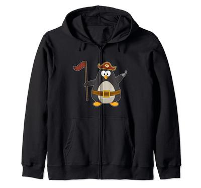 Penguin Pirate Pirate Hat Flag Zip Hoodie