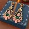Pre-Owned Floral Geometric Rhinestone Jewelry Set with Clavicle Necklace & Earrings In Turquoise and Pearl Tones