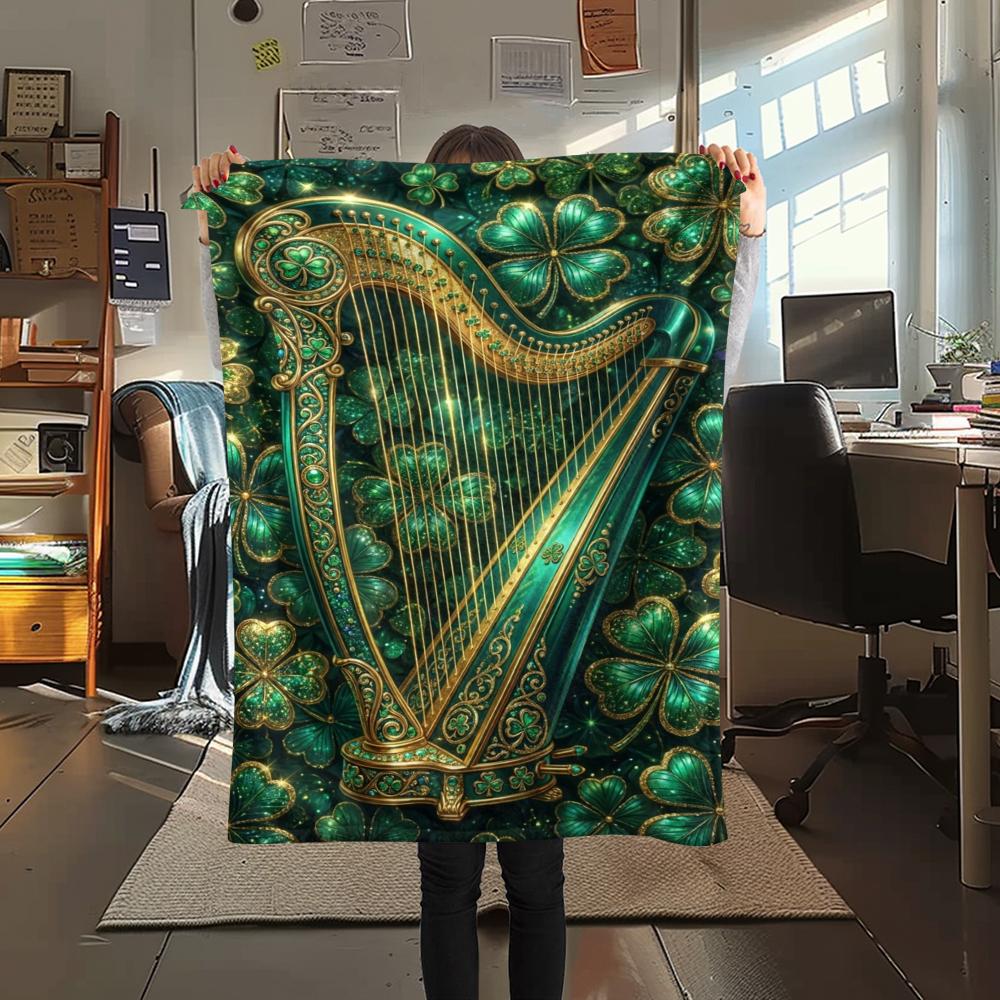 1Pc St.Patrick's Day Print Flannel Blanket, High quality Comfortable for All Seasons, Home Decor, Warmth and Comfort, Perfect for Christmas Gifts W73