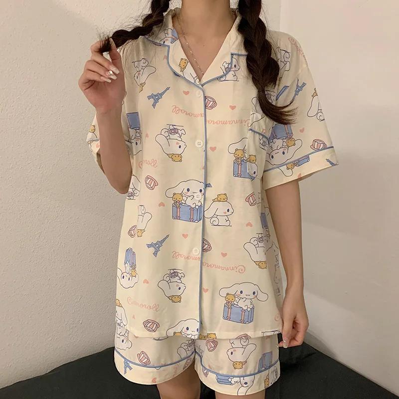 

Пижама Новая летняя футболка шорты 2 предмета домашняя одежда Kawaii повседневный полиэстер мягкий женский пижамный комплект M белый