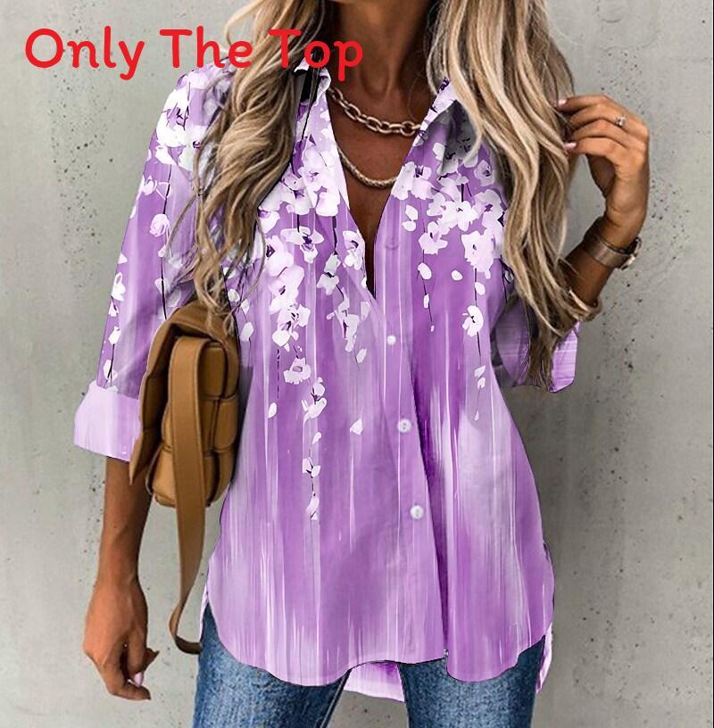 Womens Floral Print Shirt With 3d Embroidery For Casual Office Wear
