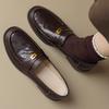 Cowhide Version~ Genuine Leather Round Head One-pedal Gold Buckle Loafers Women's British Versatile Lazy Small Leather Shoes Thick Heel Single Shoes