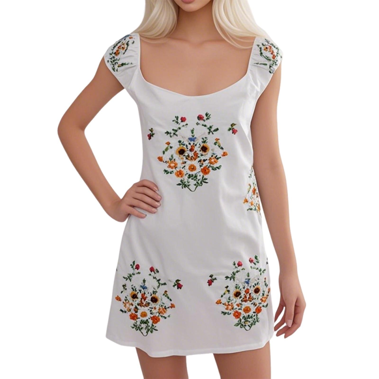 

Женские платья с круглым вырезом и цветочным узором, плиссированные, с открытой спиной, короткие платья XL белый