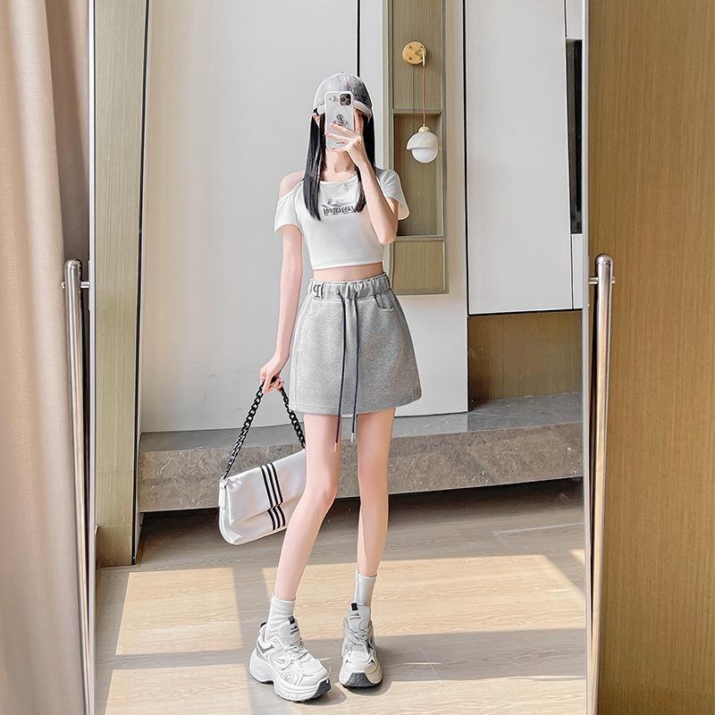 Grey Sports Short Skirt Women's Summer New High Waist Loose Word Skirt Hip Skirt Small Culottes