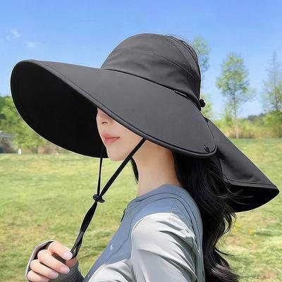 Fashion Wide Brim Sunscreen Cap Foldable Breathable Shawl Cap Adjustable UV Protection Bucket Hat Summer