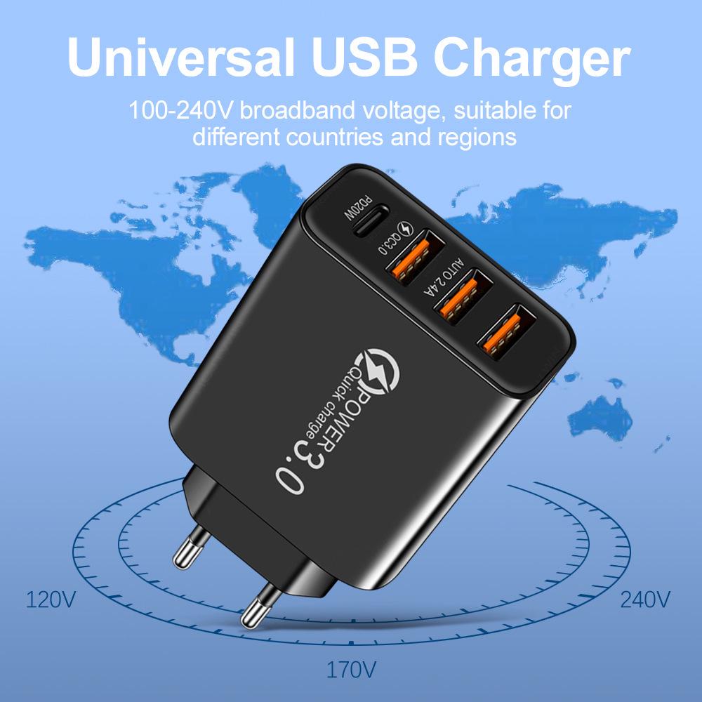 New Multi-USB Port 3USB+PD Type-C Mobile Charger for Travel
