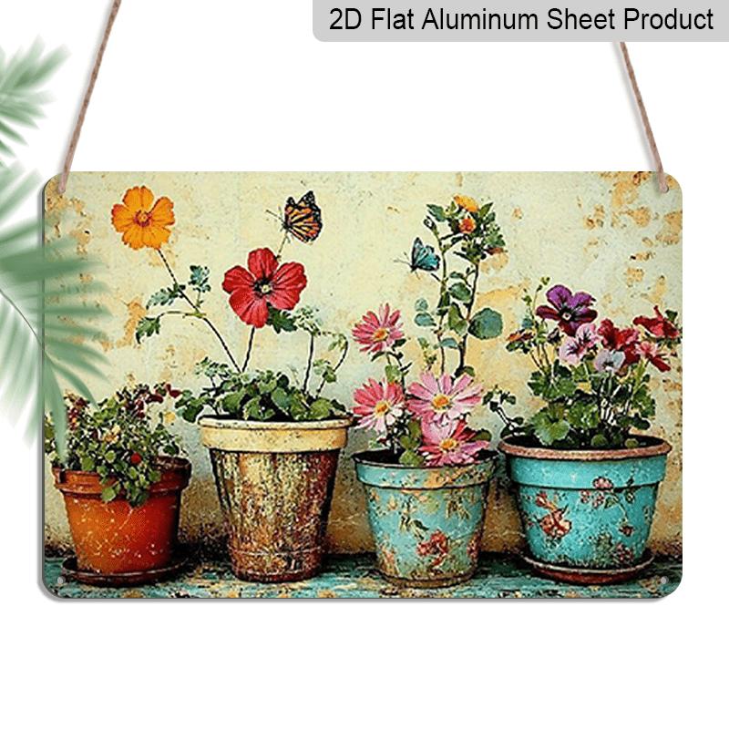 2D Flat 1pc Vintage Plant Garden Aluminum Sign, Rustic Wall Art Decor with Vibrant Floral Design - 7.87*11.8 Inches, No Electricity Needed, Perfect