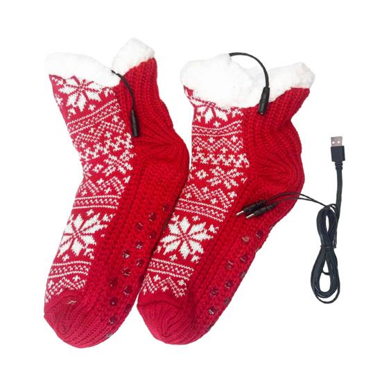 

Yousheng 1 пара USB Электрические носки с подогревом Унисекс Зимние вязаные пушистые флисовые домашние носки-тапочки Нескользящая термо грелка Подогреватель для ног красный