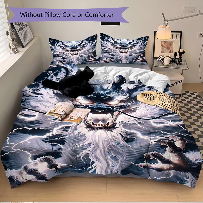 3pcs Electric Storm Dragon Pattern Bedding Three-Piece Set (1 Cover + 2 Pillowcases, No Fillings), This Printed Bedding Set Is