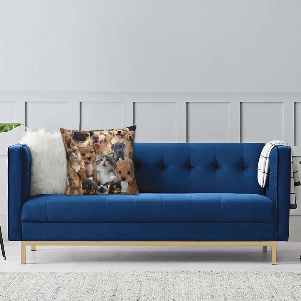 Pillow Cover Dog And Cats Custom Cushion Cover Retro Trendy Pillow Case For Sofa Home Decoration Pillowcases