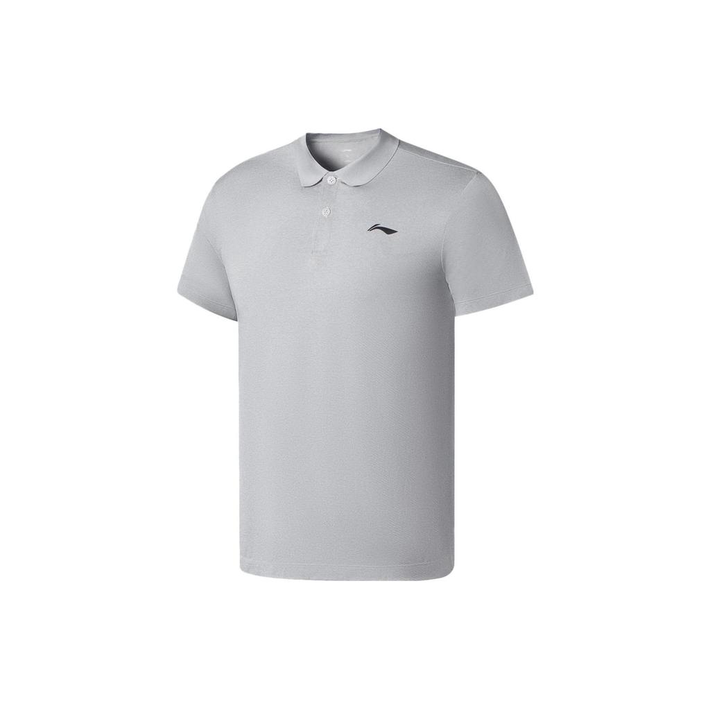Li Ning Plain Logo Print Half Button Polo Shirt Men Polo Shirts Floral-Gray APLS073-5