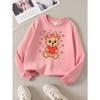 Youth Crewneck Sweatshirt Featuring a Teddy Bear with a Heart on a Pink Backdrop, Suitable for Machine Washing, Perfect for Spring And Autumn