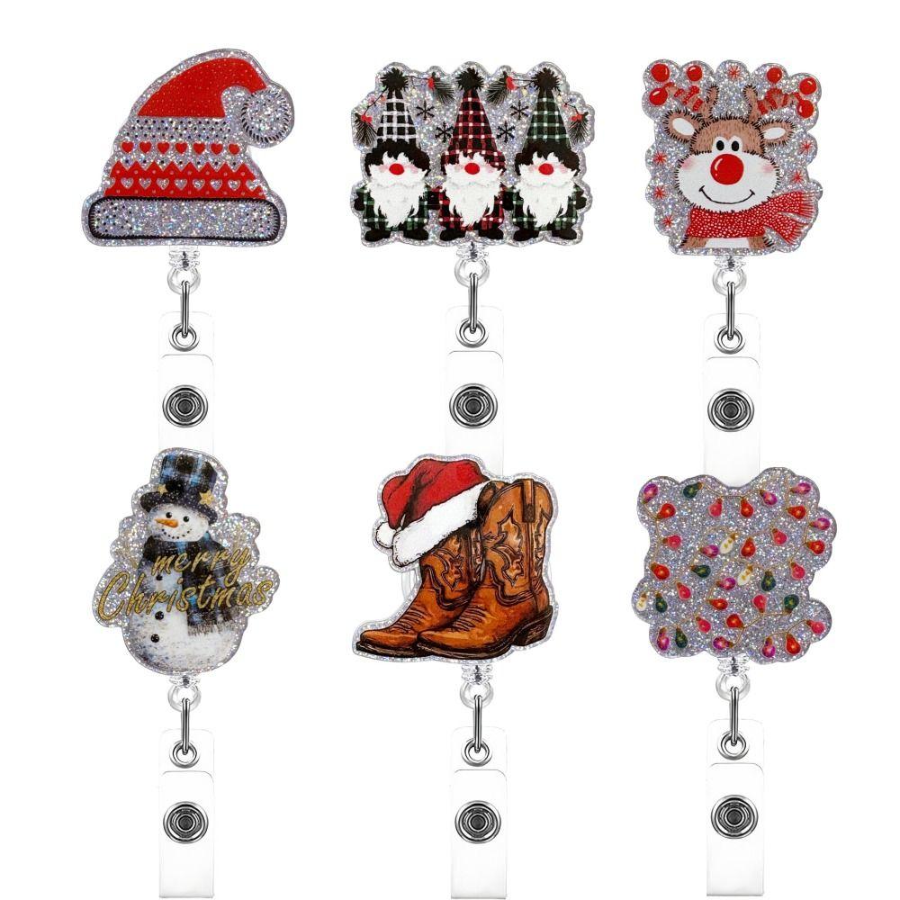 Retractable Christmas Badge Reels Christmas Hat Snowman Elk Alligator Badge Clip  Xmas