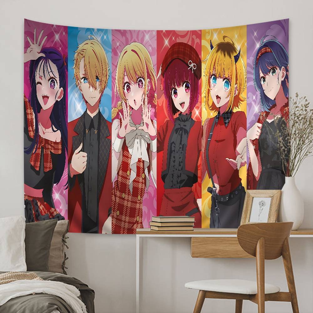 Oshi no Ko BKomachi Idol Group Wall Tapestry Cute Cat Ear Outfit Anime Art with Amusement Park Background For Bedroom Decor