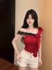 Trendy Lace Patchwork Off-Shoulder Slim-Fit Korean Top
