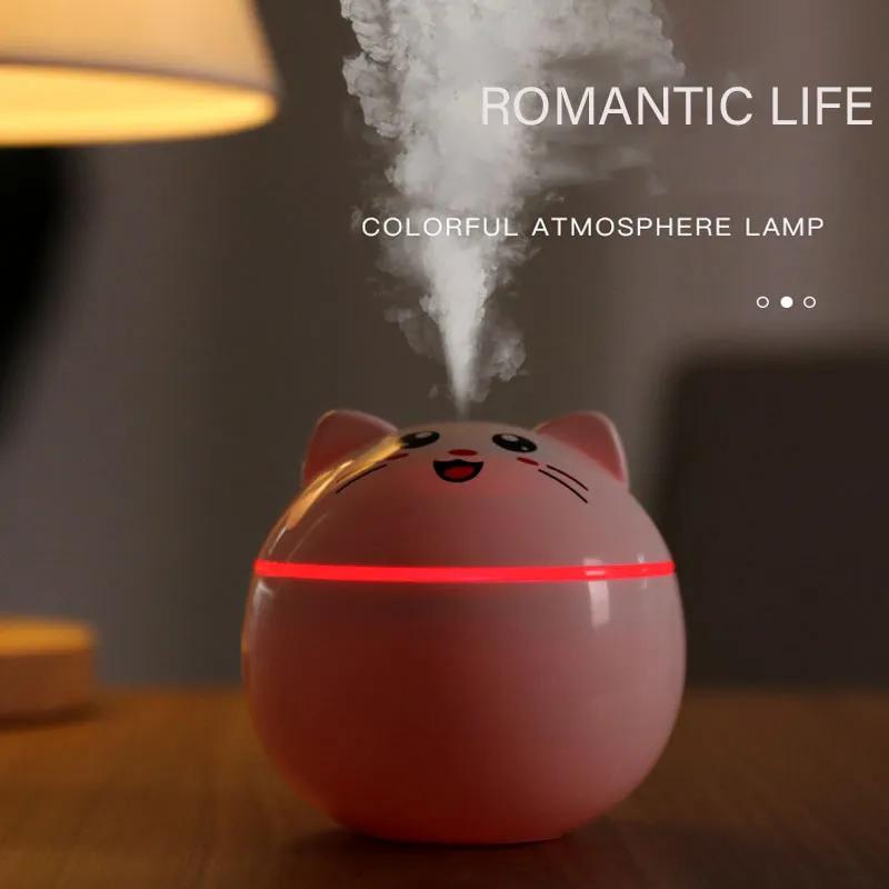 300ml Mini Lucky Cat USB zvlhčovač vzduchu Ultrazvukový Aroma Difuzér Výrobník mlhy s LED světly Přenosná čistička vzduchu do auta