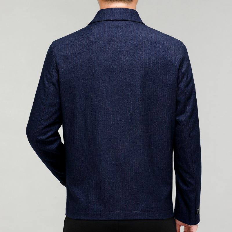 Men's Classic Wool Jacket - Spring/Autumn, Middle-Aged & Elderly, Business Casual Lapel with Zipper.