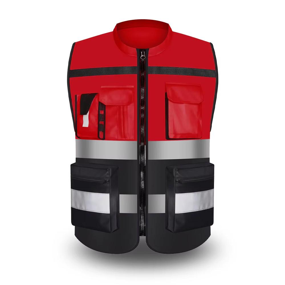 Custom Logo Safety Vest for Construction Work Two Tone High Visibillity Workwear Vest with Pockets and Zipper