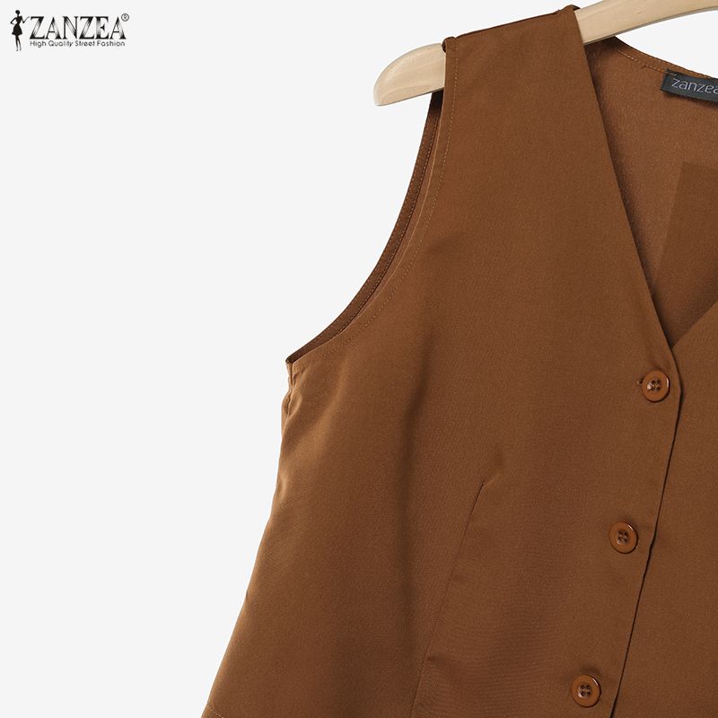 ZANZEA Tops sin mangas y pantalones de pierna ancha para mujer, conjuntos casuales de dos piezas