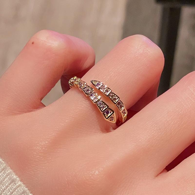 

Medieval Full Diamond Zircon French Retro Snake Open Ring Women S Light Luxury High Sense Exquisite Temperament Ring Adjustable opening