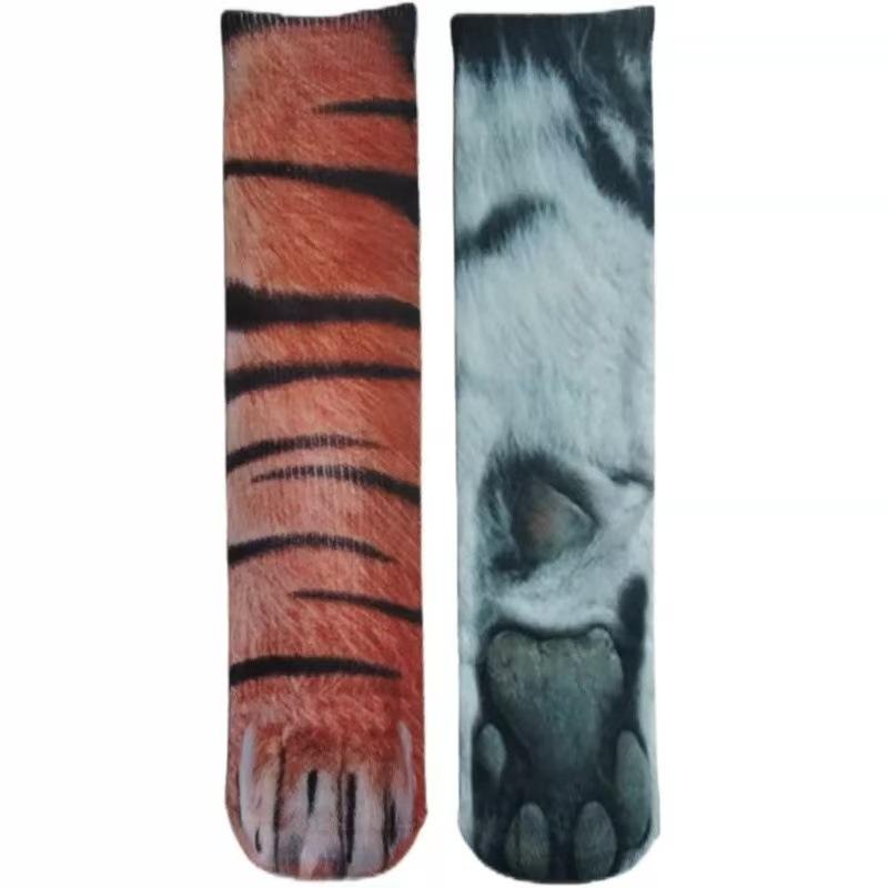 3D Animal Paw Mid-Calf Socks - Cartoon Print, Fun Hoof Design for Adults, Cat & Dog Styles