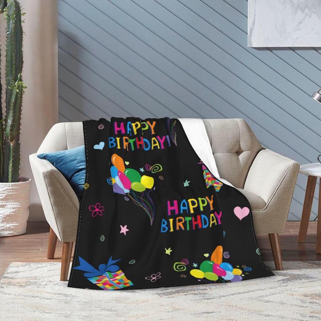 Happy Birthday Blanket Soft Lightweight Throw Blankets Cozy Flannel Bed Throws for Sofa Couch Travel Home Room Bedroom Decor Gif