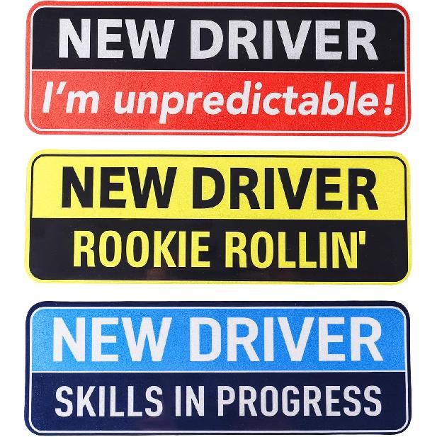 3 Pcs New Driver Magnetic Car Stickers, 10x3.5in Reflective Magnetic Bumper Sticker Set Removable Novice Driver Safety Attention Sign Decal for