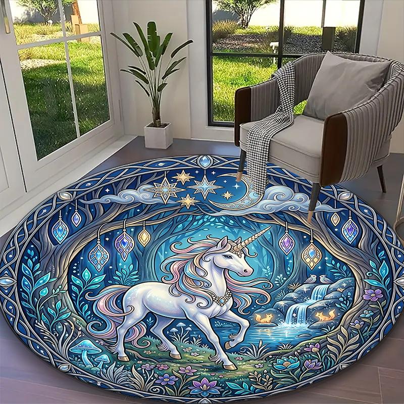 1pc Starry Night Pink Mane Unicorn Printed Chair Rug for Home Office Use, Living Room Kitchen Game Room Round Carpet