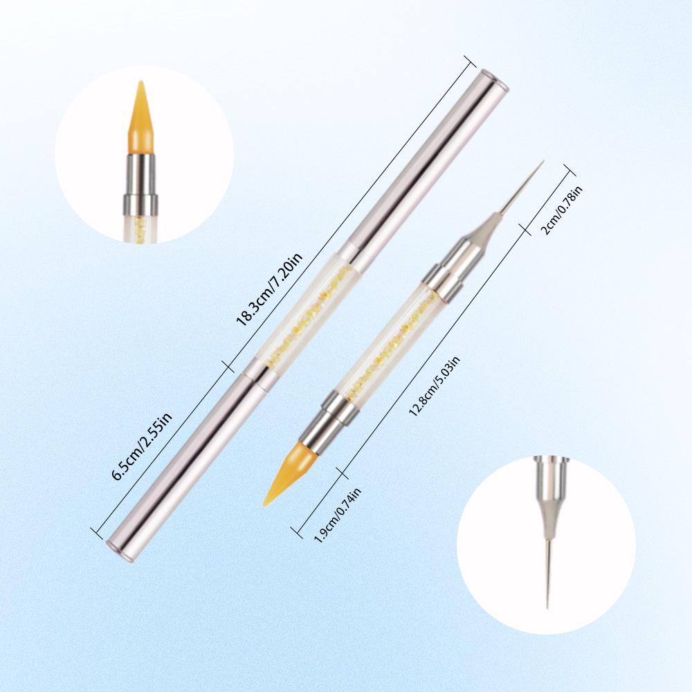 Double-Ended Rhinestone Picker Wax Pencil with Bright Silver Metal Rod and Copper Tube for Nail Art