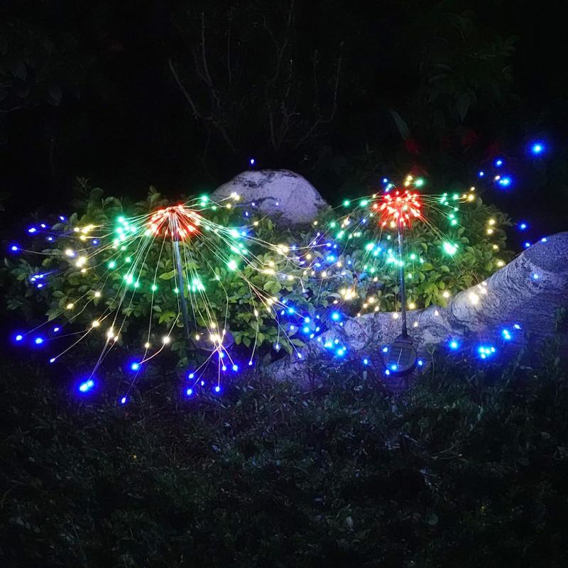 Solar Lawn Lights Ground Firework Lamp For Patio Waterproof LED Flower And Firework Colorful Solar Powed Lights For Garden