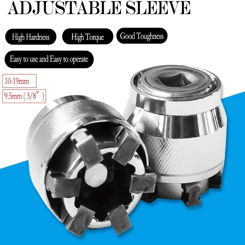 Universal Multifunctional Wrench Socket Sleeve Converter for 3/8"Drive Wrench,10-19mm Adjustable Socket Adapter Repair Tool