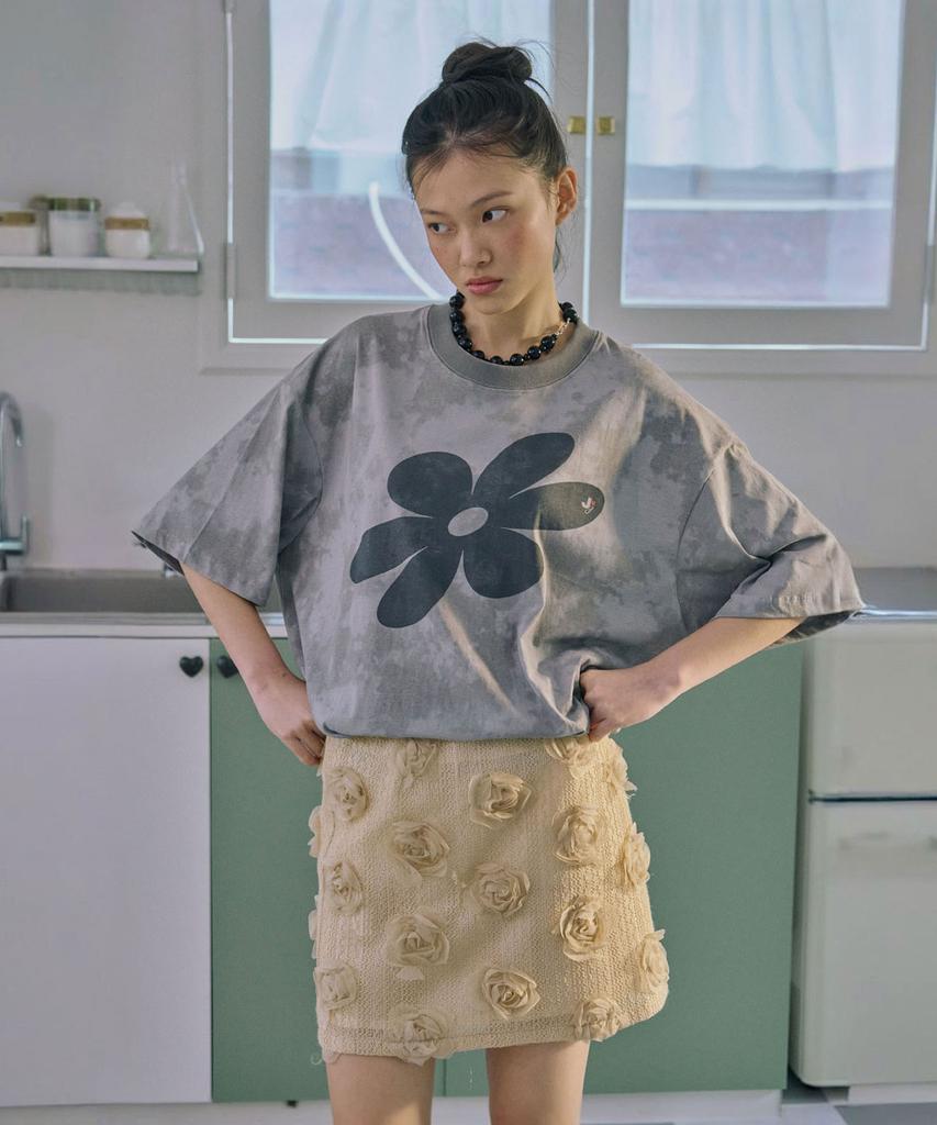 Jun Jun Space Flower Appliqué Mini Skirt_Beige
