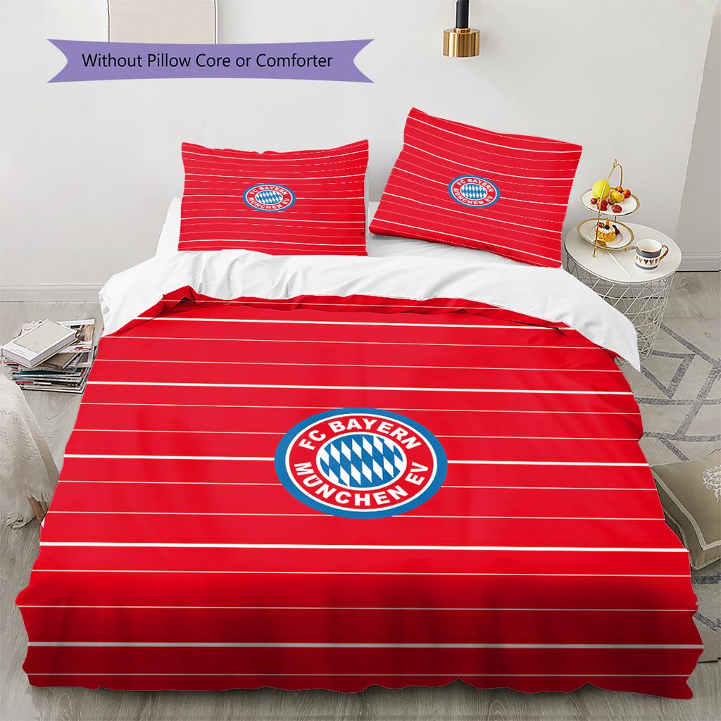 Klub Piłkarski Bayern Monachium Wzór Pościel Kołdra Zestaw Dekoracja Domu Prezent (1 * poszwa na kołdrę + 2 * poszewki na poduszki bez rdzenia)