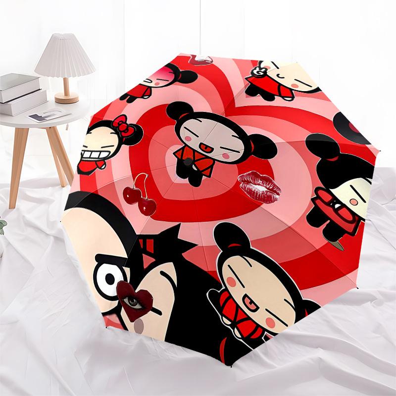 Pucca, Hearts Automatic Opening and Closing, 8 Rib Structure Portable Umbrella, Suitable for Men and Women In All Seasons Perfect Gift for