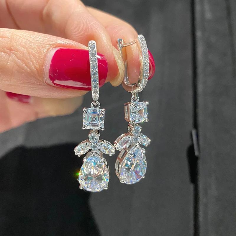 Huitan Sparkling Cubic Zirconia Drop Earrings Brilliant Trendy Ear Accessories for Wedding Modern Gorgeous Engagement