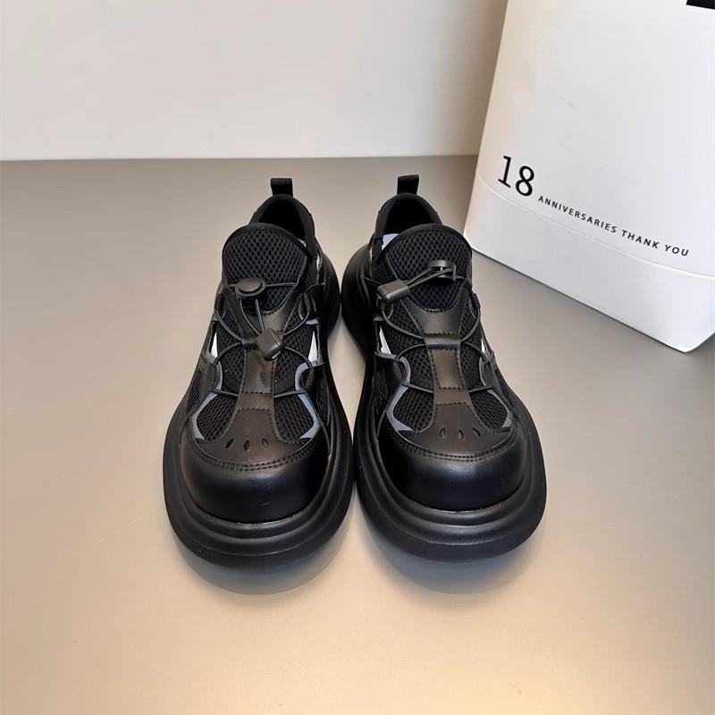 Cowhide version~ thick-soled heightening dad shoes for women 2025 new hollow and breathable one-pedal spring and summer sports shoes for women