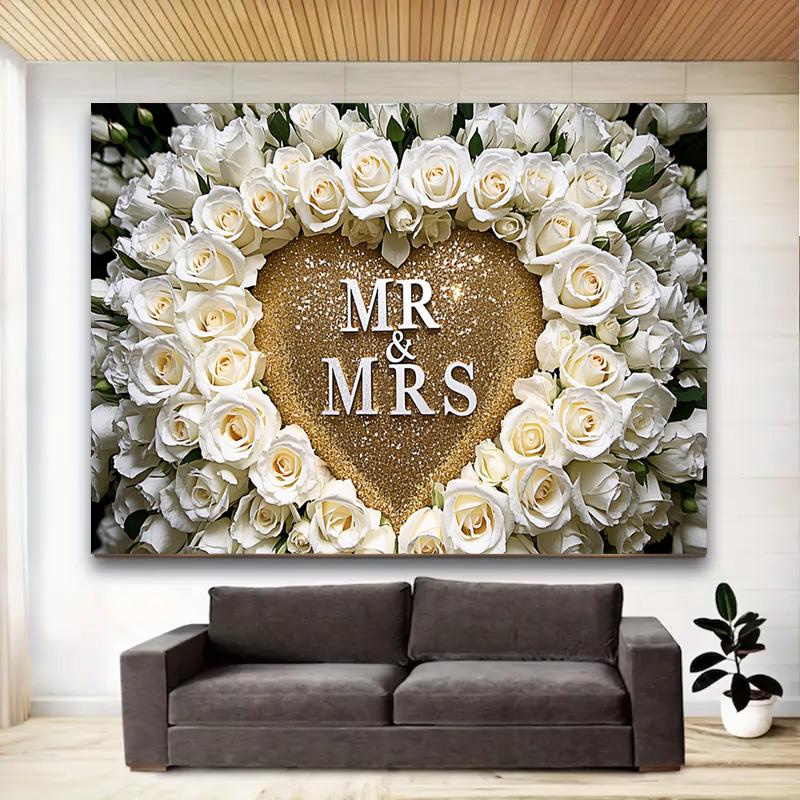 Mr & Mrs Rose Love Heart Backdrop,Photography Background,Wall Decor or Photo Party Supplies,Photo Booth Poster Birthday Anniversary Party