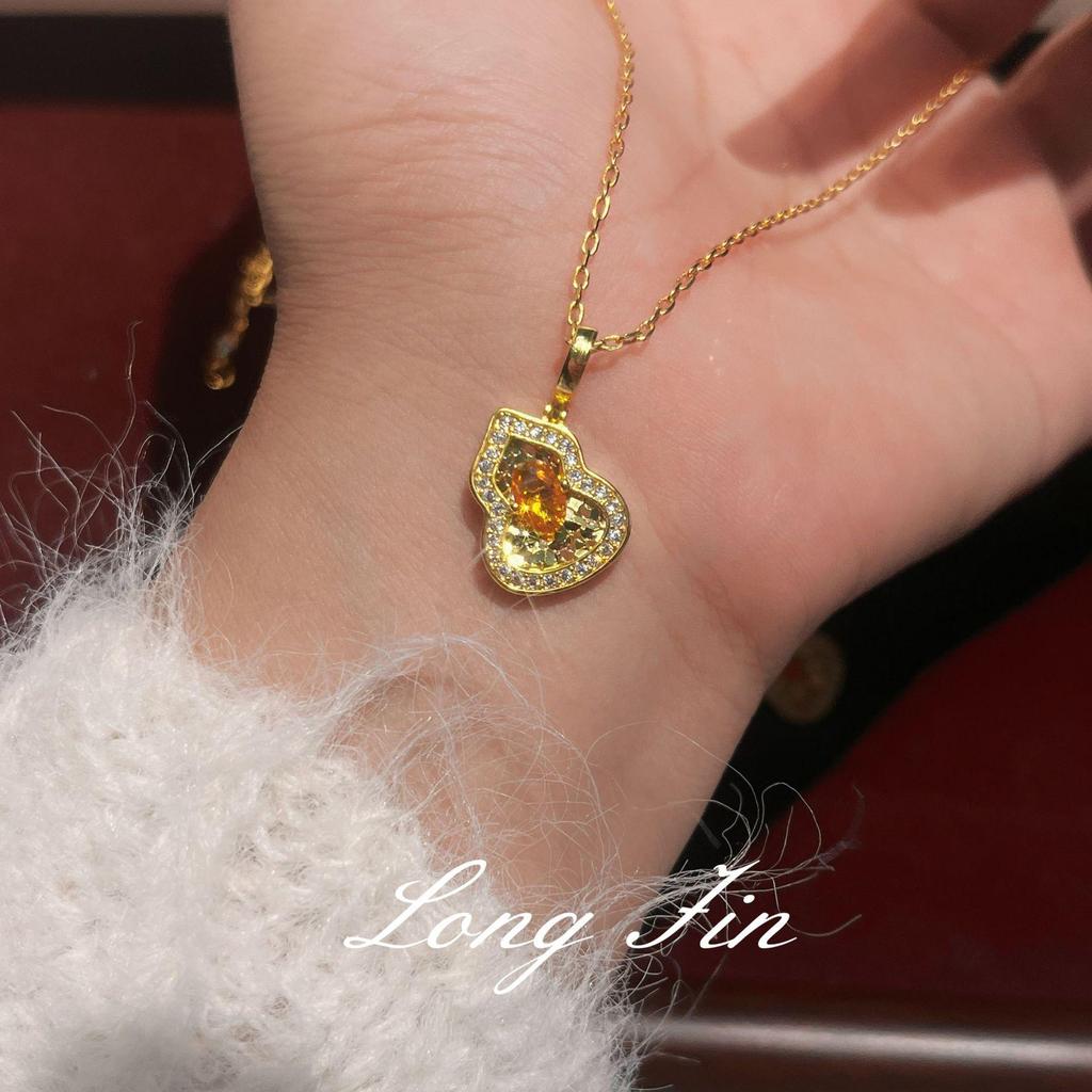 Fanta Stone Gourd Crushed Ice Ice Necklace Women'S Versatile Can Pull Light Luxury Niche Collarbone Chain Real Gold Plating