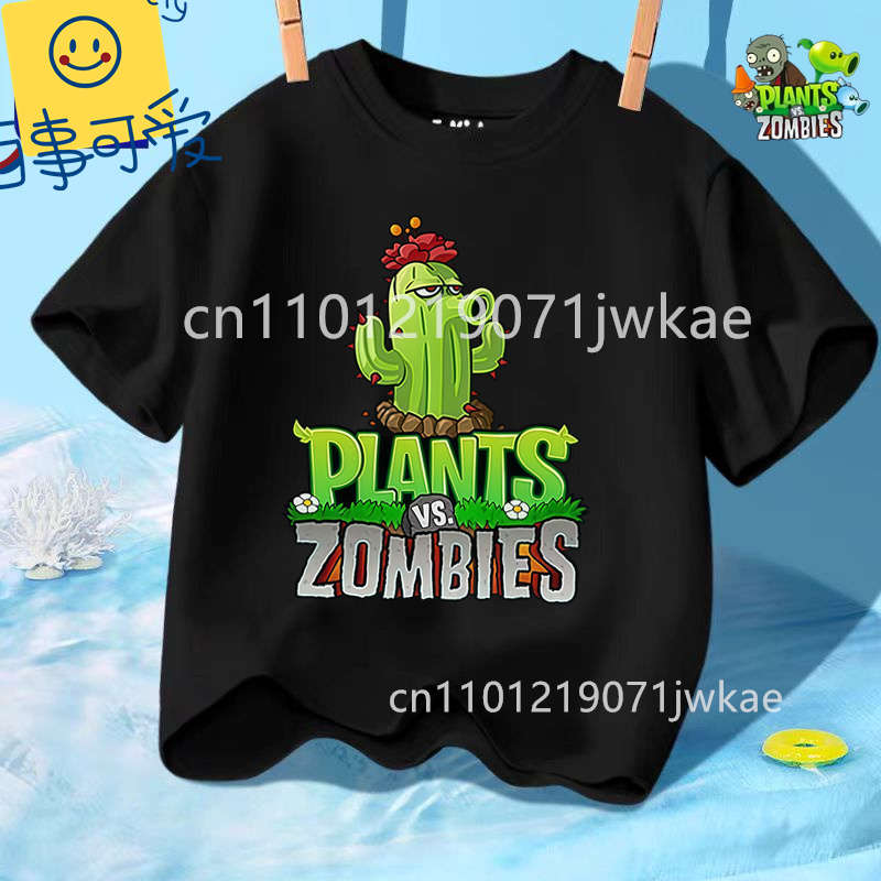 Sommer Rundhals T-Shirt für Jungen Mädchen Lässig Tägliche Kleidung Plants Vs Zombies Niedlich Kawaii Cartoon Mode Street Style 312Y