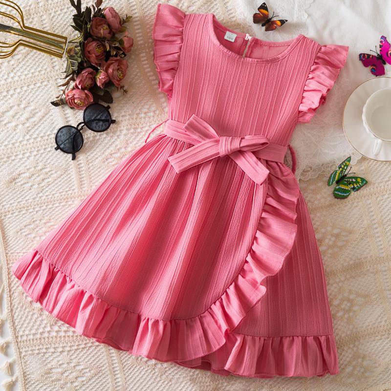 Princess Girl Summer Dress With Ruffle Trim And Bow For Toddler Girls