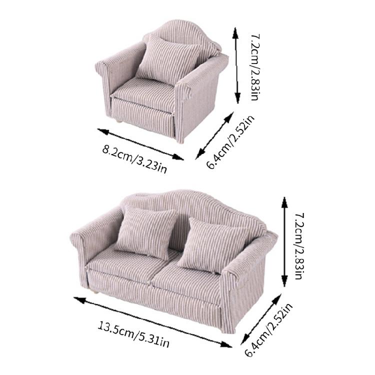 Modern Miniature Sofa with Cushion For 1/12 Scale Dollhouses Landscape Furniture With Cushion Furnishing Accessories